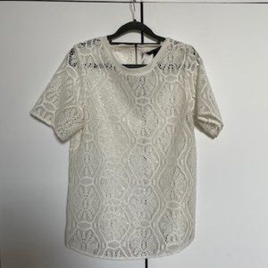 Banana Republic Lace Crewneck Short Sleeve Shirt - Size: M, Color: Cream